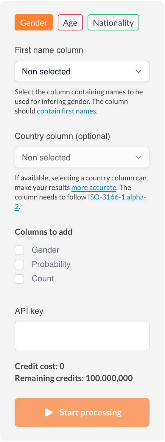 The configuration panel showing tabs, column pickers, and output toggles.