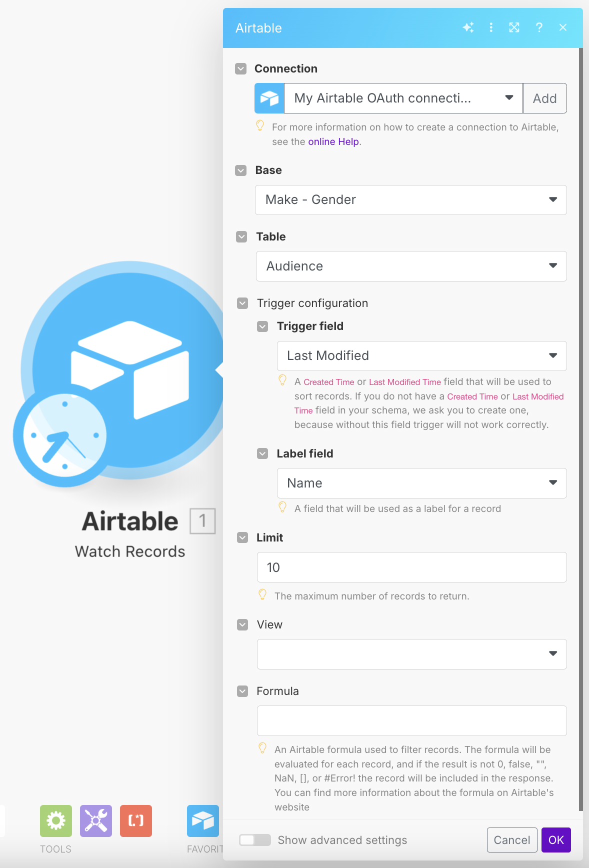 Configuring Make to watch for Airtable changes