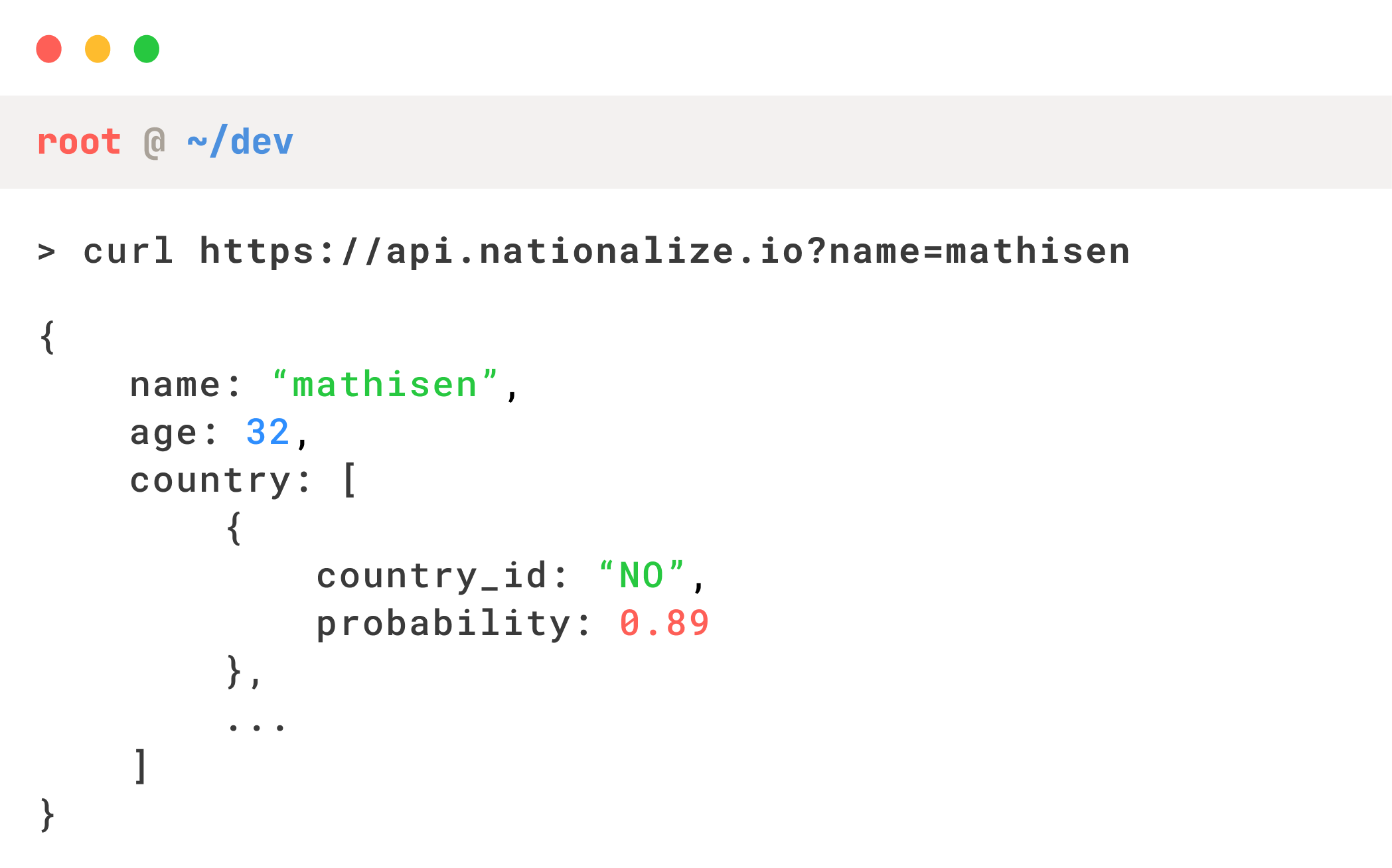 Nationality prediction API request using Nationalize